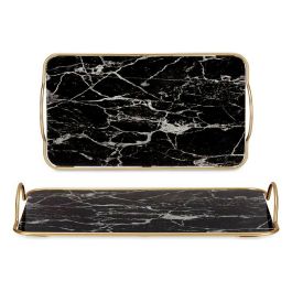 Bandeja Mármol Con asas Negro Dorado Metal Vidrio (35 x 4,5 x 20 cm) Bandeja Mármol Con asas Negro Dorado Metal Vidrio (35 x 4,5 x 20 cm)