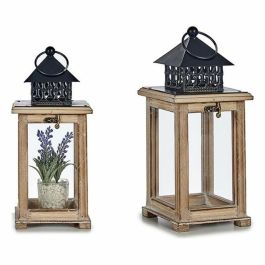 Farol de Madera Cuadrado Rejilla Quemado Giftdecor 13.4x29x13.4 cm - Madera, Metal, Cristal - Marrón/Negro (6 Unidades) Precio: 40.68999979. SKU: S3604673