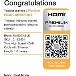 Cable HDMI NANOCABLE HDMI V2.0, 1m V2.0 4K 1 m Negro 1 m