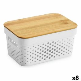 Caja Multiusos Confortime Blanco Marrón Bambú Plástico 26,2 x 17,5 x 12,5 cm (8 Unidades)