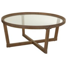 Mesa de Centro Alexandra House Living Marrón Hierro Madera de abeto Vidrio templado 100 x 43 x 100 cm Precio: 298.2649996128. SKU: B1HL7SRVDE