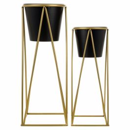 Set de Maceteros Alexandra House Living Negro Metal Hierro 26 x 68 x 80 cm 2 Piezas