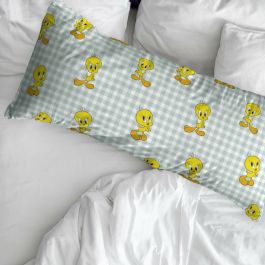 Funda de almohada Looney Tunes Tweety Vichy Verde Multicolor 175 Hilos 45 x 125 cm