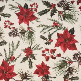 Mantel resinado antimanchas Belum Christmas Flowers Rojo Verde Natural 200 x 150 cm