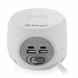 Regleta Orbegozo EN 4500 con Carga inalámbrica/ 3 Tomas de corriente/ 2 USB - 2 USB Tipo C/ Cable 1.5m/ Blanca y Gris