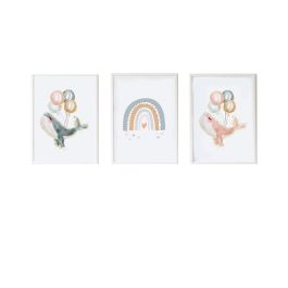 Juego de 3 cuadros Crochetts Multicolor Madera MDF 33 x 43 x 2 cm Arcoíris Ballena (3 Piezas)