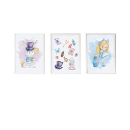 Juego de 3 cuadros Crochetts Alice Multicolor Madera MDF 33 x 43 x 2 cm Conejo Sombrero Niña (3 Piezas)