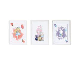 Juego de 3 cuadros Crochetts Alice Multicolor Madera MDF 33 x 43 x 2 cm Conejo Corazones Niña (3 Piezas)