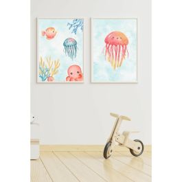 Juego de 2 cuadros Crochetts Multicolor Infantil Pulpo Peces Medusa 33 x 43 x 2 cm