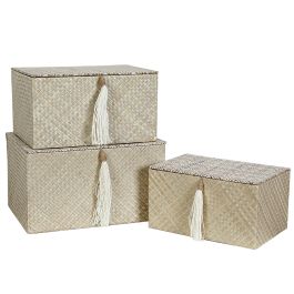 Juego de Cajas Decorativas Romimex Negro Beige Fibra natural (3 Piezas) Precio: 95.5000002. SKU: B1CLSS8VXW