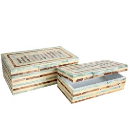 Juego de Cajas Decorativas Romimex Azul Blanco Dorado Nácar Madera MDF (2 Piezas) Precio: 101.50000058. SKU: B165H8MK2M