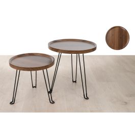 Set de mesas Romimex Marrón Negro Madera Metal 2 Piezas