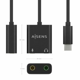 Aisens Conversor Usb-C A Jack 3.5 Audio 48Khz, Usb-C-M-2Xjack 3.5-H, Negro 10 cm