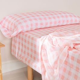 Juego de Sábanas HappyFriday Basic Kids Vichy Rosa Cama de 80/90 2 Piezas