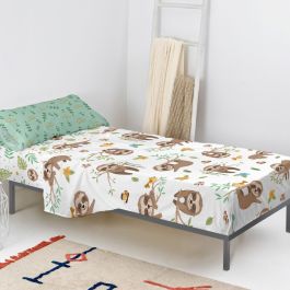 Juego de Sábanas HappyFriday Moshi Moshi Happy sloth Multicolor Cama de 105 2 Piezas