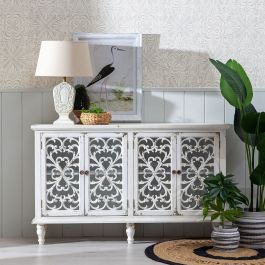 Aparador SHABBY CHIC 152 x 40 x 91 cm Blanco Madera de abeto Madera MDF Aparador SHABBY CHIC 152 x 40 x 91 cm Blanco Madera de abeto Madera MDF