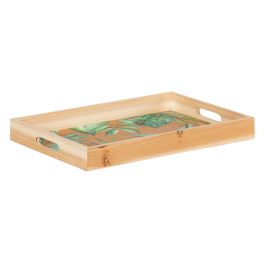 Bandeja de Aperitivos 45 x 31 x 5 cm Hojas Natural Madera Ratán 3 Piezas