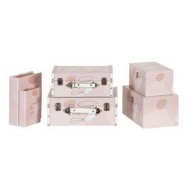 Caja Decorativa Rosa PVC Lona Papel DMF 30 x 18 x 15 cm (2 Piezas)