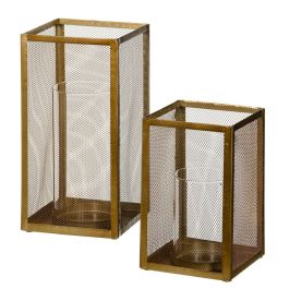 Portavelas Cristal Dorado Metal 18 x 18 x 35,5 cm Portavelas Cristal Dorado Metal 18 x 18 x 35,5 cm