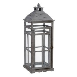 Farol 28 x 28 x 75 cm Portavelas Gris Madera de abeto (2 Unidades)