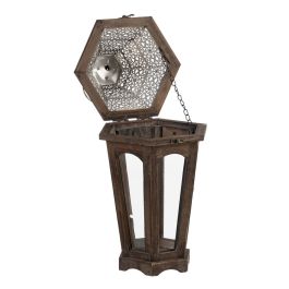 Farol 32 x 28 x 60 cm Portavelas Marrón Plata Madera de abeto (2 Unidades) Farol 32 x 28 x 60 cm Portavelas Marrón Plata Madera de abeto (2 Unidades)