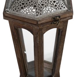 Farol 32 x 28 x 60 cm Portavelas Marrón Plata Madera de abeto (2 Unidades) Farol 32 x 28 x 60 cm Portavelas Marrón Plata Madera de abeto (2 Unidades)