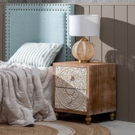 Mesita de Noche SHABBY CHIC 47 x 43 x 58 cm Natural Madera Blanco Mesita de Noche SHABBY CHIC 47 x 43 x 58 cm Natural Madera Blanco