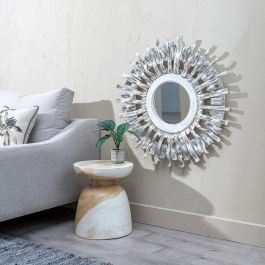 Espejo de pared madera de teca Blanco 80 x 8 x 80 cm