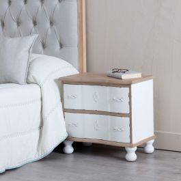 Mesita de Noche 60 x 35 x 55 cm Natural Blanco Madera de abeto Mesita de Noche 60 x 35 x 55 cm Natural Blanco Madera de abeto
