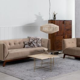 Sofá 198 x 81 x 72 cm Champán Tejido Sintético Madera Terciopelo Sofá 198 x 81 x 72 cm Champán Tejido Sintético Madera Terciopelo