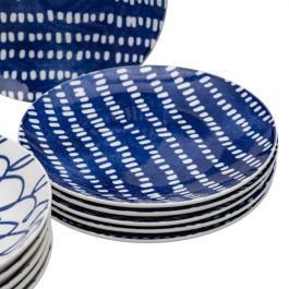 Vajilla 18 Piezas Porcelana Azul Blanco 1 cm Vajilla 18 Piezas Porcelana Azul Blanco 1 cm