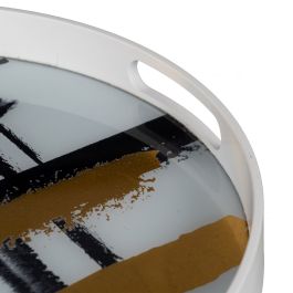 Bandeja de Aperitivos Blanco Negro Dorado PVC Cristal Abstracto 42 x 42 x 4,2 cm (2 Unidades)