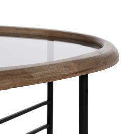 Mesa de Centro Negro Natural Cristal Hierro Madera de caucho 76 x 81 x 38 cm