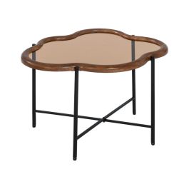 Mesa de Centro Negro Natural Cristal Hierro Madera de caucho 89 x 50 x 40 cm (2 Unidades)