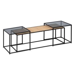 Mesa de Centro Negro Natural Cristal Hierro Ratán 97,5 x 34 x 35 cm (3 Unidades) Precio: 199.2748999758. SKU: B1B4HDJXBE