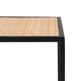 Mesa de Centro Negro Natural Cristal Hierro Ratán 97,5 x 34 x 35 cm (3 Unidades)