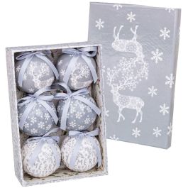 Bolas de Navidad Blanco Plateado Papel Polyfoam Ciervo 7,5 x 7,5 x 7,5 cm (6 Unidades)