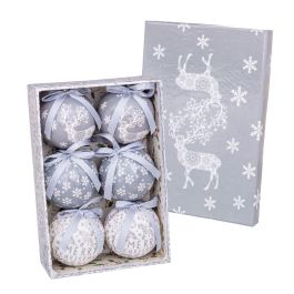 Bolas de Navidad Blanco Plateado Papel Polyfoam Ciervo 7,5 x 7,5 x 7,5 cm (6 Unidades)