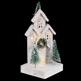 Adorno Navideño Blanco Verde Madera Plástico Pueblo 16 x 16 x 38 cm