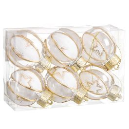 Bolas de Navidad Blanco Transparente Dorado Plástico Tejido Estrellas 6 x 6 x 6 cm (6 Unidades)
