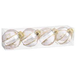 Bolas de Navidad Blanco Transparente Dorado Plástico Tejido Estrellas 8 x 8 x 8 cm (4 Unidades)