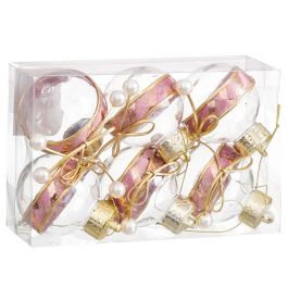 Bolas de Navidad Rosa Transparente Dorado Plástico Tejido Lazo 6 x 6 x 6 cm (6 Unidades) Precio: 8.49999953. SKU: B1AZT75RAF