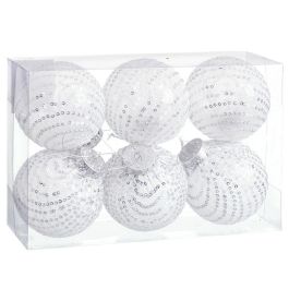 Bolas de Navidad Blanco Plateado Plástico Tejido Lentejuelas 8 x 8 x 8 cm (6 Unidades) Precio: 14.95000012. SKU: B1E8G46779