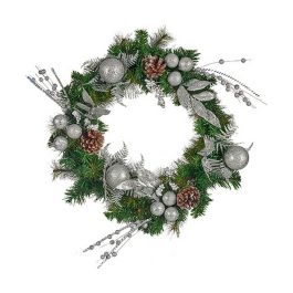 Corona de Navidad Piñas Plateado Verde 60 x 13 x 60 cm Precio: 17.95000031. SKU: B18F5EC9E6