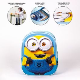 Mochila Escolar 3D Minions Azul 25 x 31 x 10 cm Mochila Escolar 3D Minions Azul 25 x 31 x 10 cm