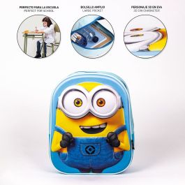 Mochila Escolar 3D Minions Azul 25 x 31 x 10 cm