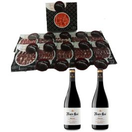 Jamón de Cebo Linaje Negro 100 g x 10 Botella de vino tinto 750 ml x 2 Monte Real Jamón de Cebo Linaje Negro 100 g x 10 Botella de vino tinto 750 ml x 2 Monte Real