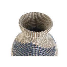DKD Home Decor Jarrón Mediterráneo de Seagrass Natural y Azul 31 x 50 x 31 cm