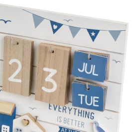 Calendario de Sobremesa Azul Blanco Natural Madera MDF 22 x 7 x 22 cm