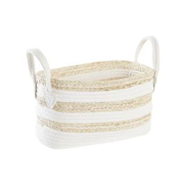 DKD Home Decor Cesta de Fibra Blanco y Beige con 16 cm Largo, 33 cm Ancho, 19 cm Alto
